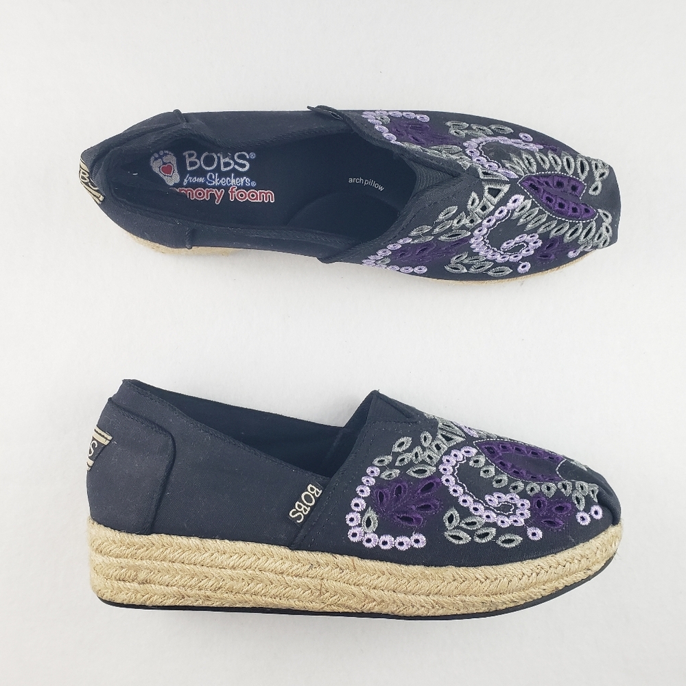 Bobs From Skechers Memory Foam Embroidered Espadrilles Wedges Women's Size 8